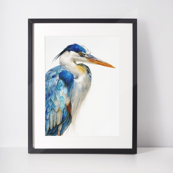 Watercolor Heron Portrait Wall Art Print Poster, Unframed - Picture 3 of 6